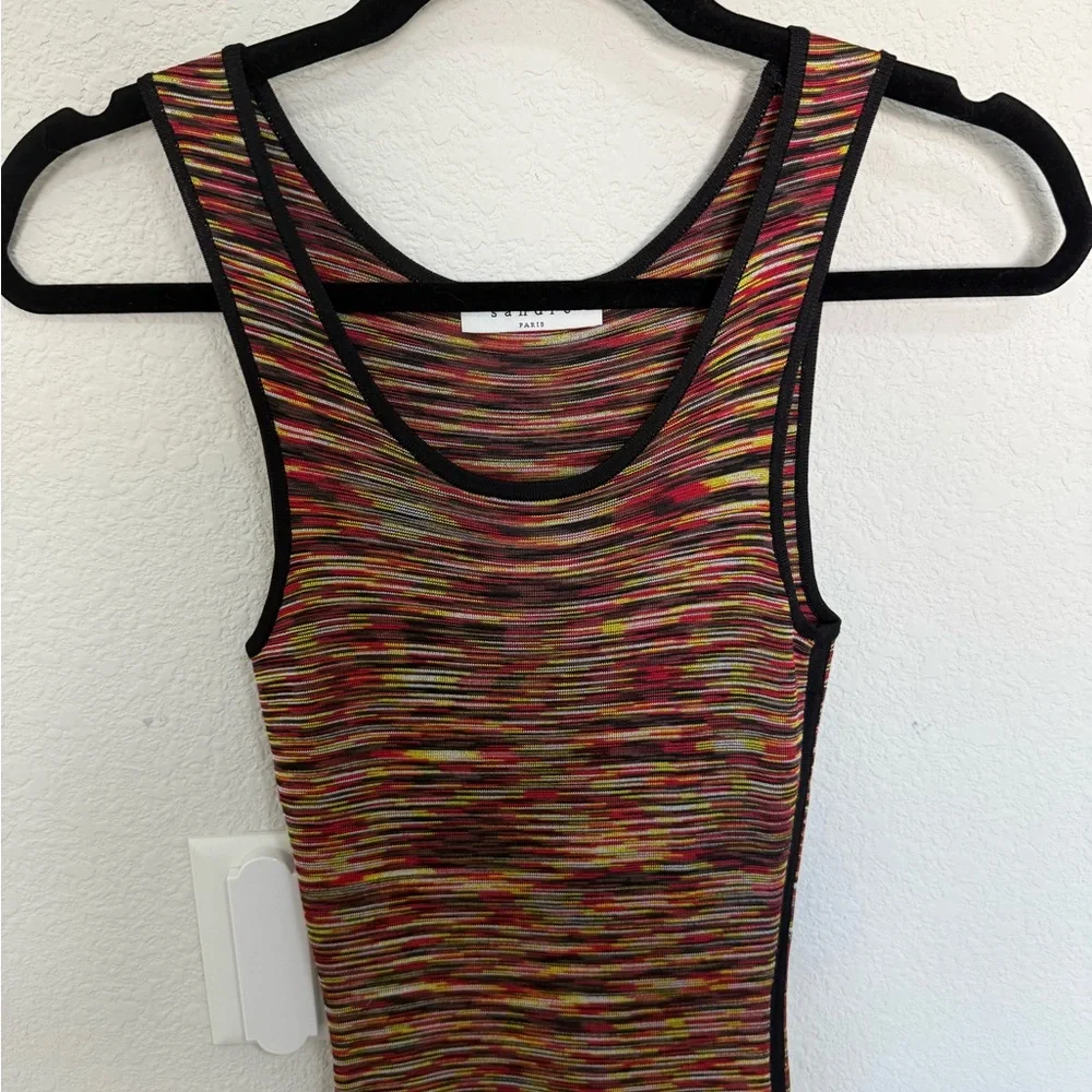 SANDRO Paris Roselia Knit Bodycon Black Red Space Dye Tank Dress Size 2 - Picture 6 of 15